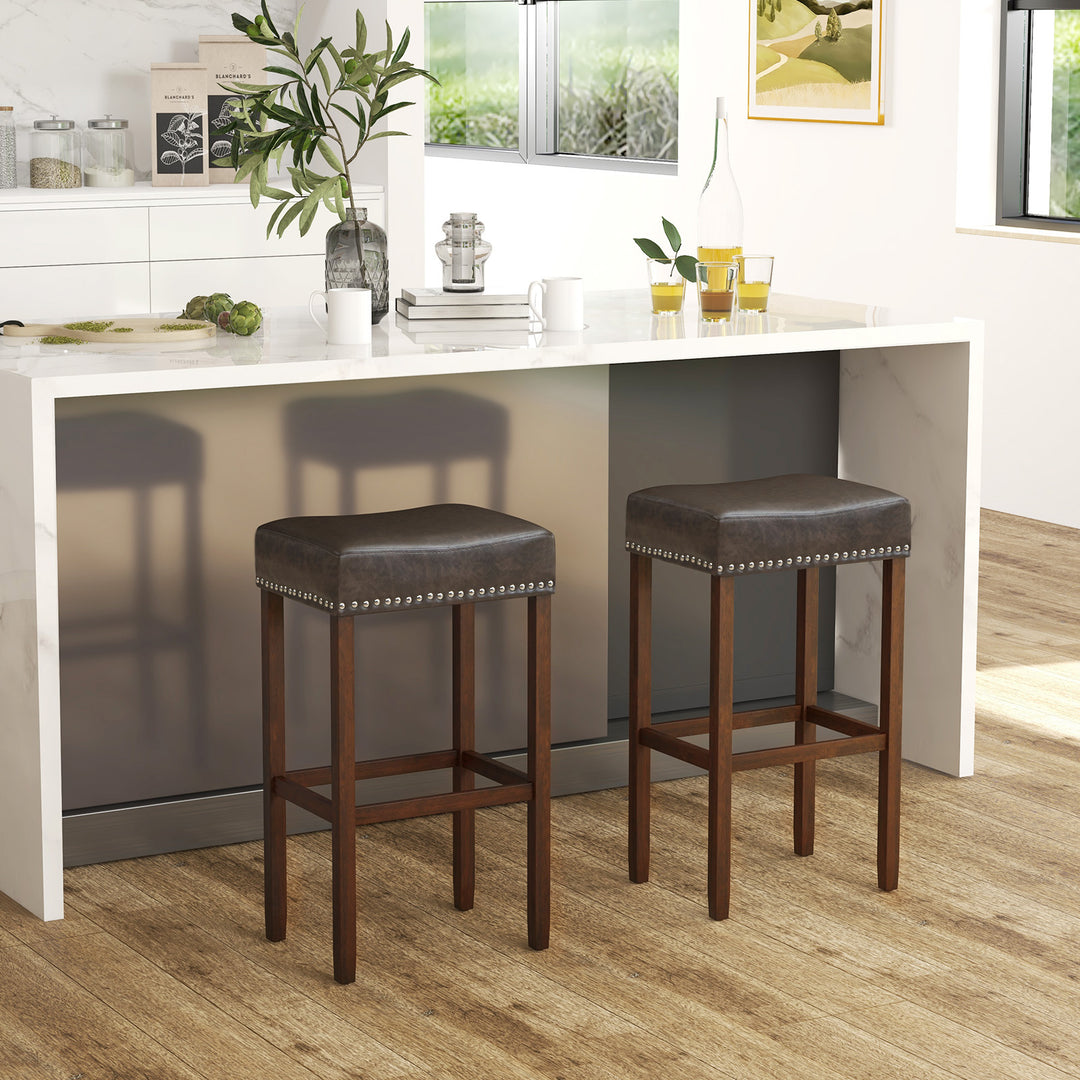 Bar Stool Set of 2 with PU Leather Upholstery Backless 74 cm - TidySpaces