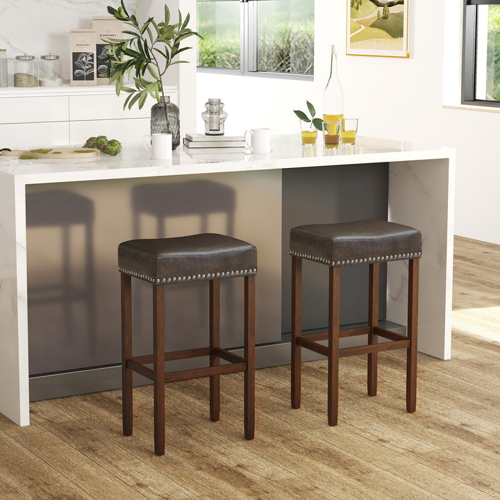 Bar Stool Set of 2 with PU Leather Upholstery Backless 74 cm - TidySpaces