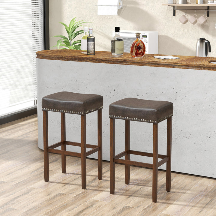 Bar Stool Set of 2 with PU Leather Upholstery Backless 74 cm - TidySpaces