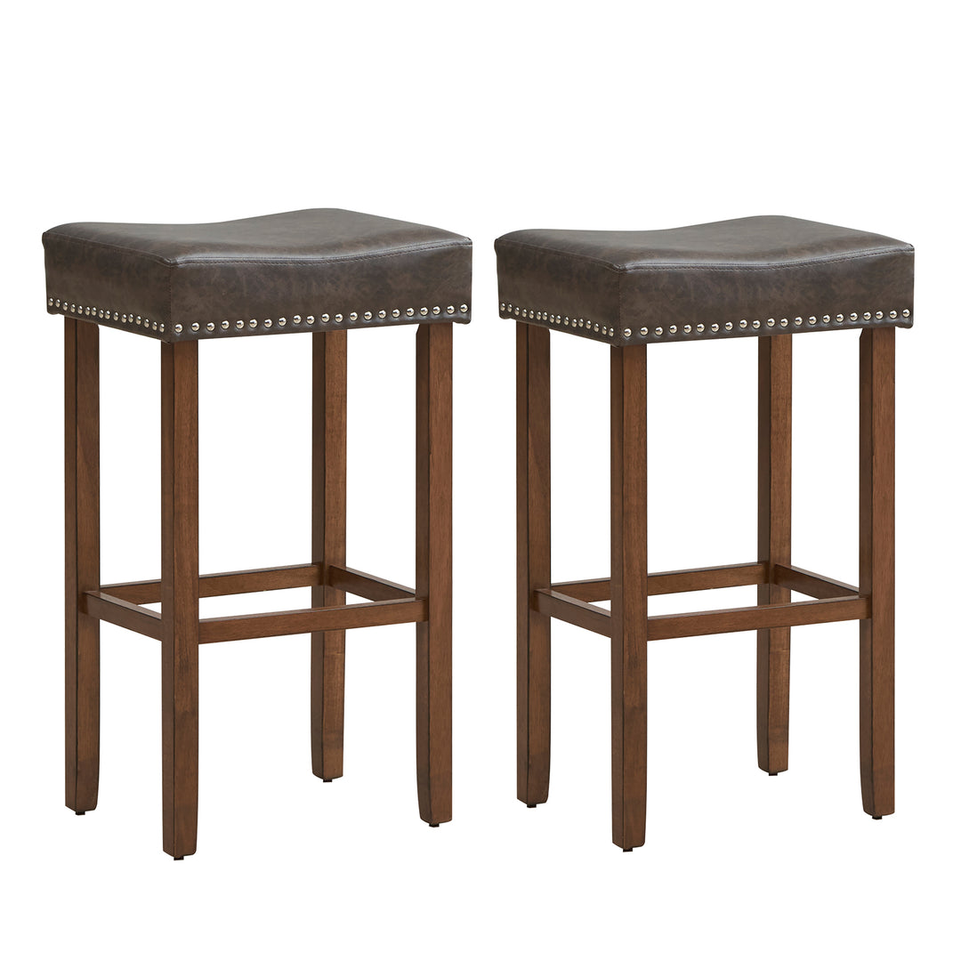 Bar Stool Set of 2 with PU Leather Upholstery Backless 74 cm Grey - TidySpaces