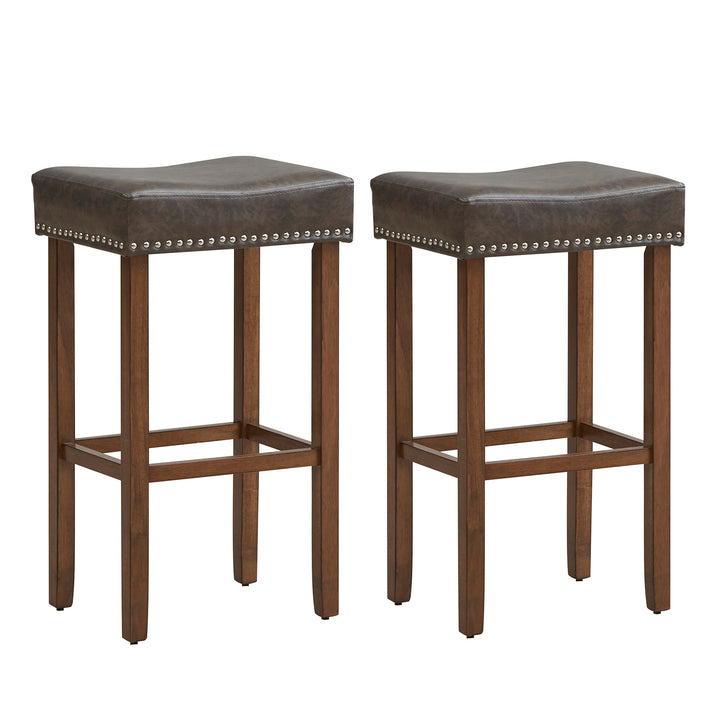 Bar Stool Set of 2 with PU Leather Upholstery Backless 74 cm Grey - TidySpaces
