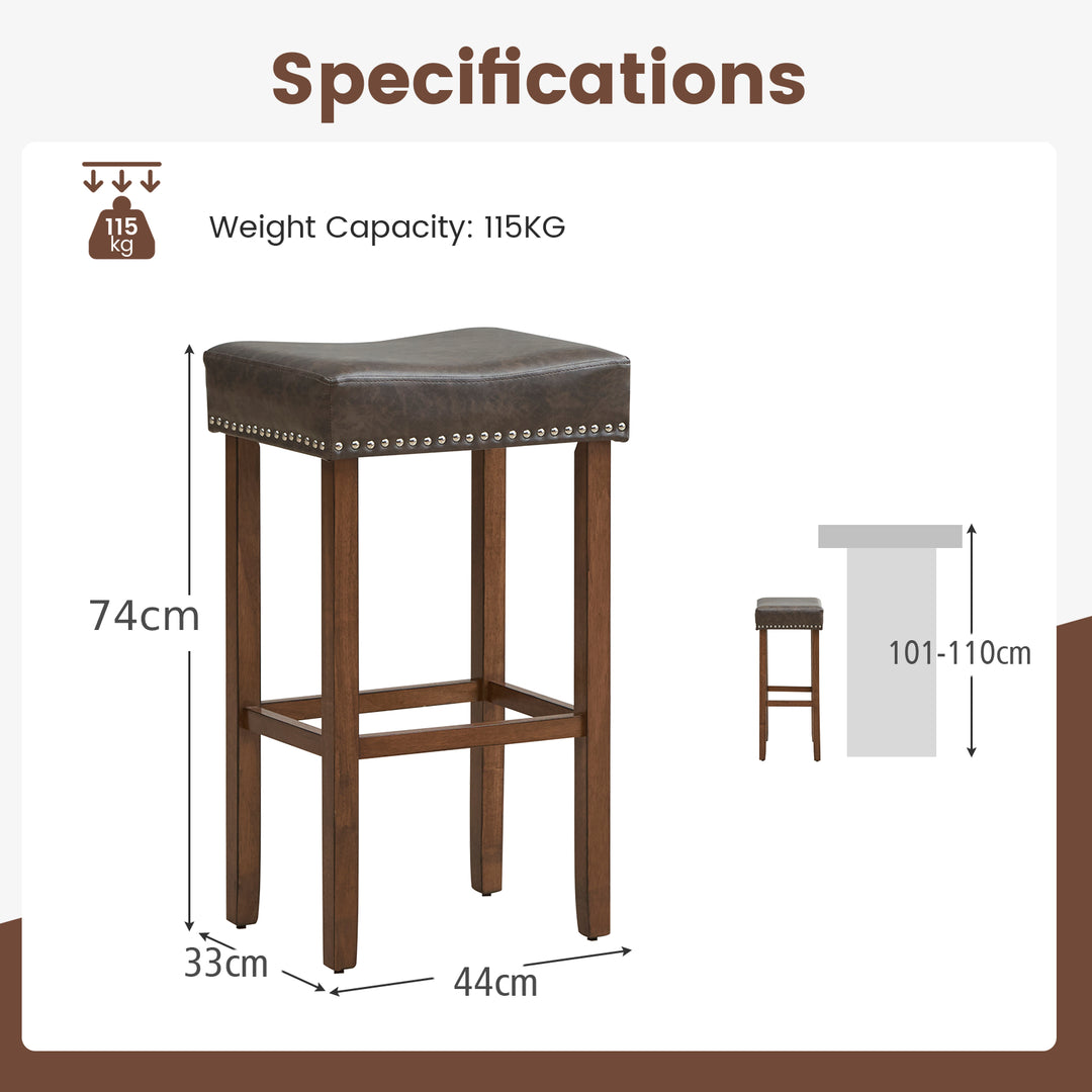 Bar Stool Set of 2 with PU Leather Upholstery Backless 74 cm - TidySpaces