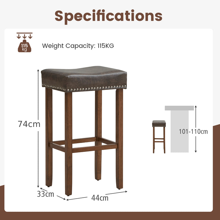 Bar Stool Set of 2 with PU Leather Upholstery Backless 74 cm - TidySpaces