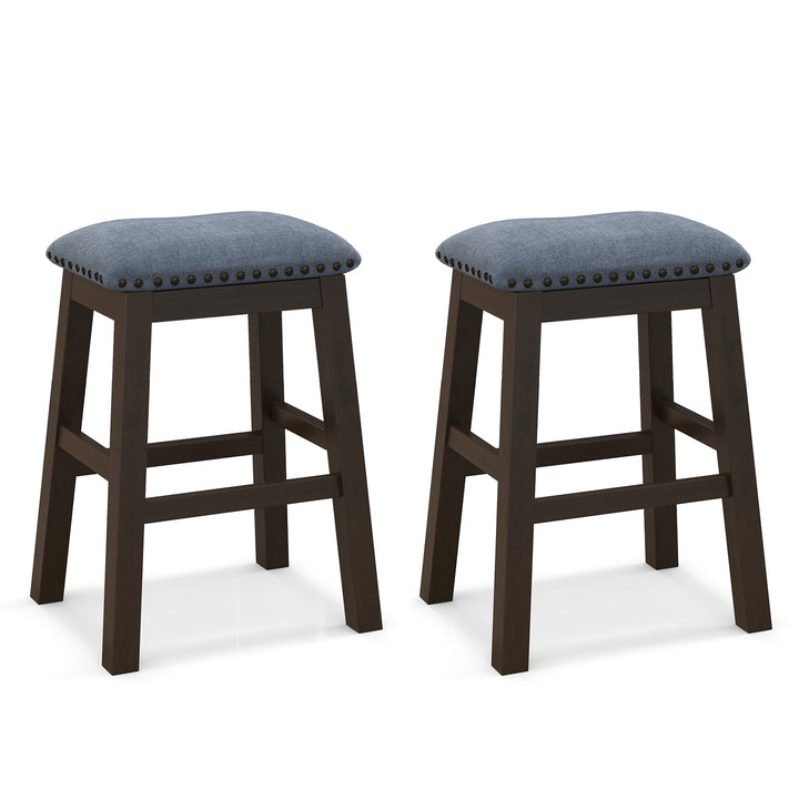 Bar Stool Set of 2 with Padded Seat and Rubber Wood Legs