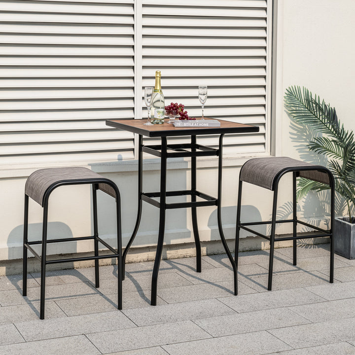 Metal Bar Height Bistro Stools Set of 2  with Curved Fabric Seat for Backyard Porch Poolside-Coffee