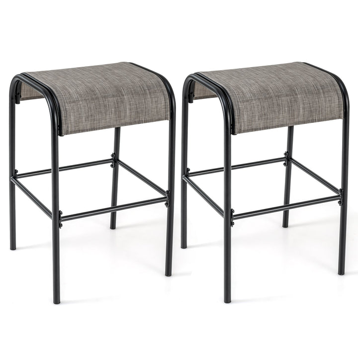 Metal Bar Height Bistro Stools Set of 2  with Curved Fabric Seat for Backyard Porch Poolside-Coffee