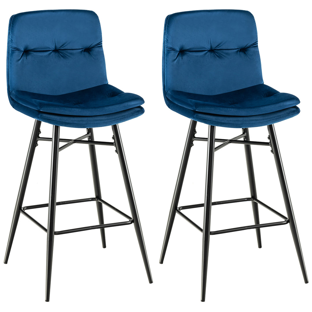 Bar Stools Set of 2 with Tufted Back, Metal Footrests and Legs - TidySpaces