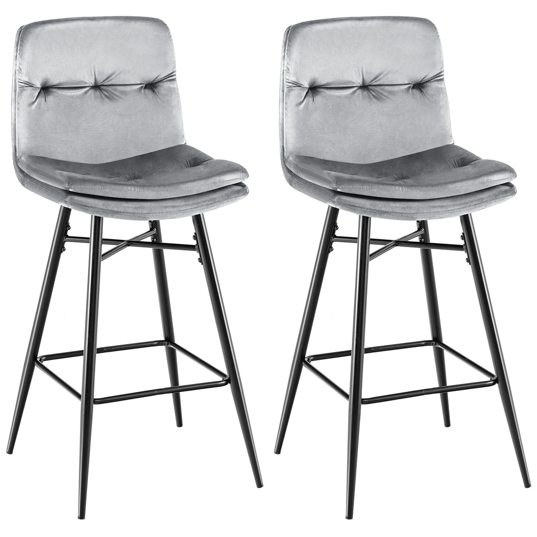 Bar Stools Set of 2 with Tufted Back, Metal Footrests and Legs - TidySpaces