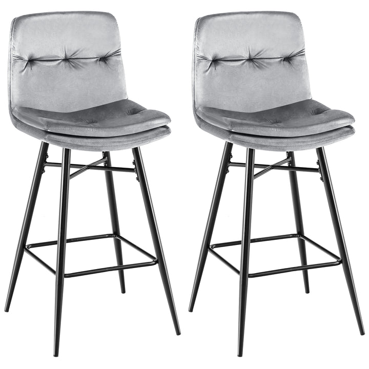 Bar Stools Set of 2 with Tufted Back, Metal Footrests and Legs - TidySpaces