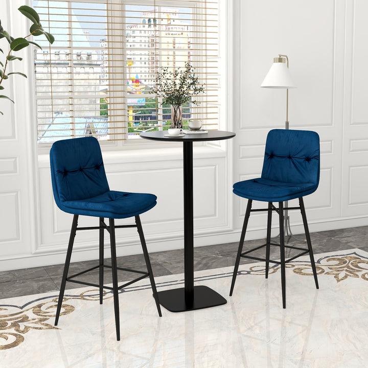 Bar Stools Set of 2 with Tufted Back, Metal Footrests and Legs - TidySpaces