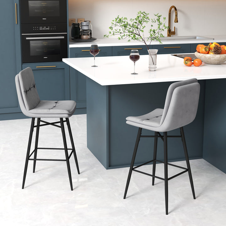 Bar Stools Set of 2 with Tufted Back, Metal Footrests and Legs - TidySpaces