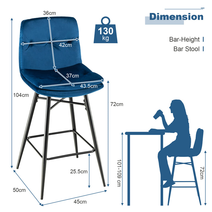 Bar Stools Set of 2 with Tufted Back, Metal Footrests and Legs - TidySpaces