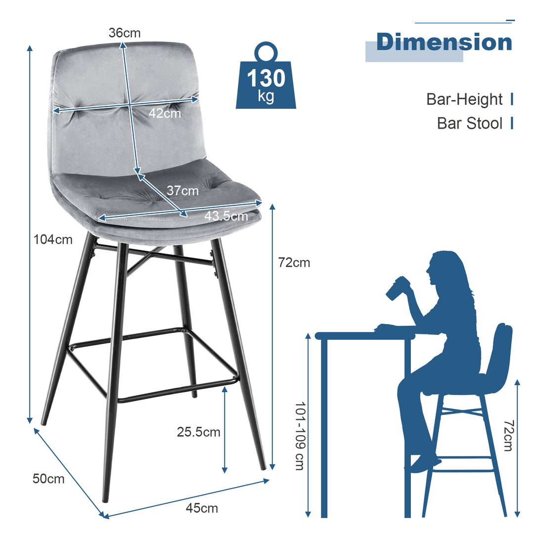 Bar Stools Set of 2 with Tufted Back, Metal Footrests and Legs - TidySpaces