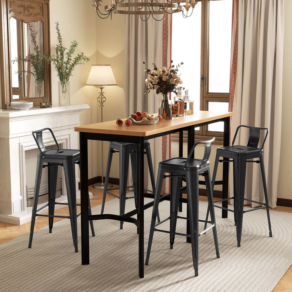 Set of 4 Metal Bar Stools 76 cm with Removable Backrest - TidySpaces