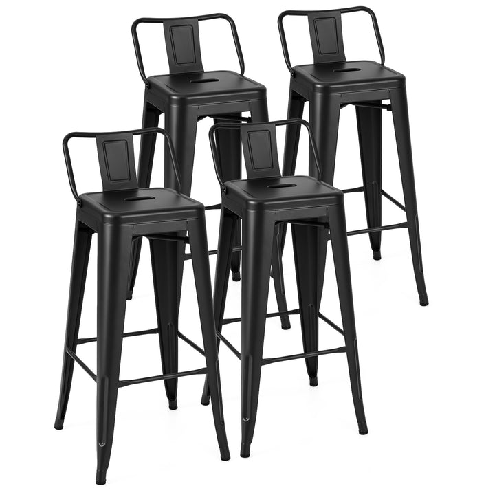Set of 4 Metal Bar Stools 76 cm with Removable Backrest Black - TidySpaces