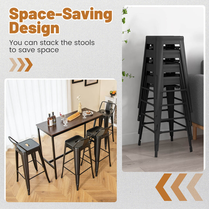 Set of 4 Metal Bar Stools 76 cm with Removable Backrest - TidySpaces