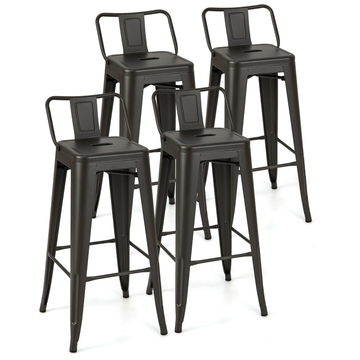 Set of 4 Metal Bar Stools 76 cm with Removable Backrest Gun Metal - TidySpaces