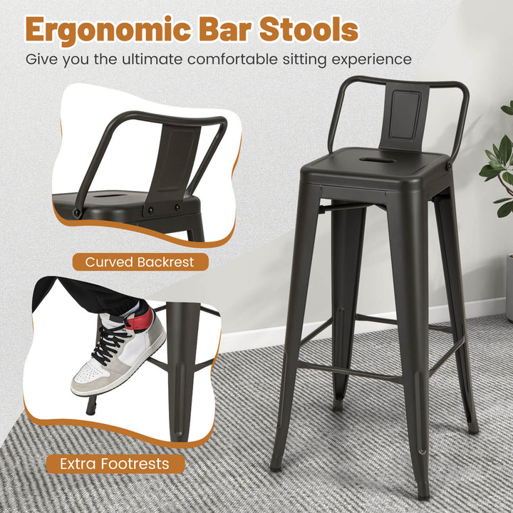 Set of 4 Metal Bar Stools 76 cm with Removable Backrest - TidySpaces