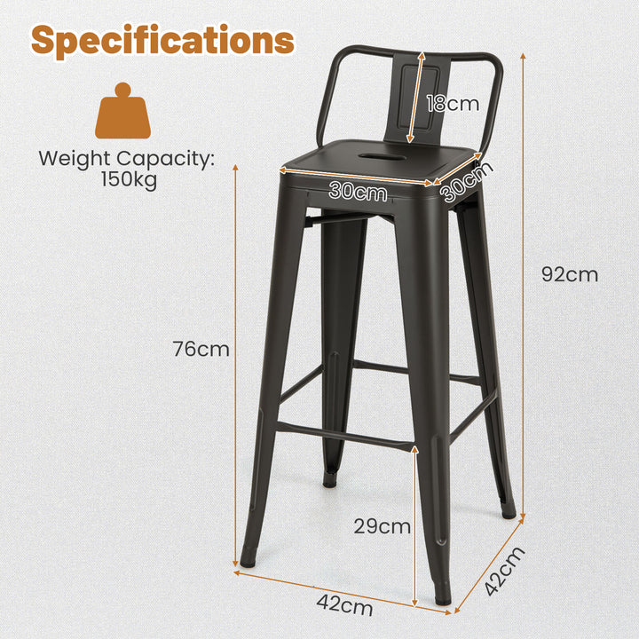 Set of 4 Metal Bar Stools 76 cm with Removable Backrest - TidySpaces