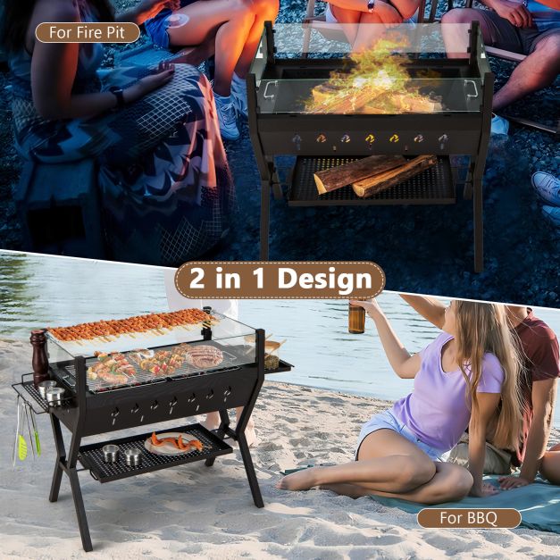 Barbecue Charcoal Grills with Wind Guard and Seasoning Racks-Black - TidySpaces