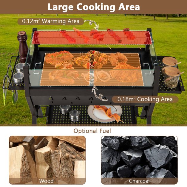 Barbecue Charcoal Grills with Wind Guard and Seasoning Racks-Black - TidySpaces