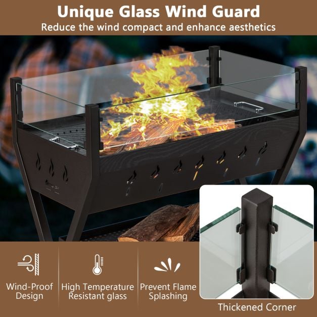 Barbecue Charcoal Grills with Wind Guard and Seasoning Racks-Black - TidySpaces