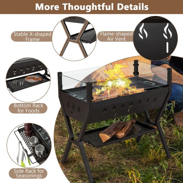 Barbecue Charcoal Grills with Wind Guard and Seasoning Racks-Black - TidySpaces