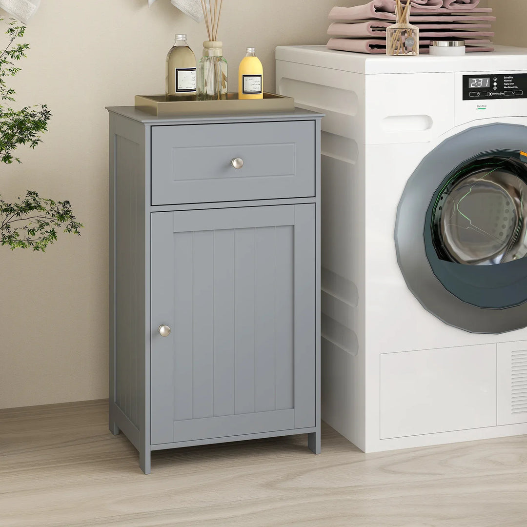 Bathroom Cabinet Floor Organizer with Single Door and Drawer-Grey - TidySpaces