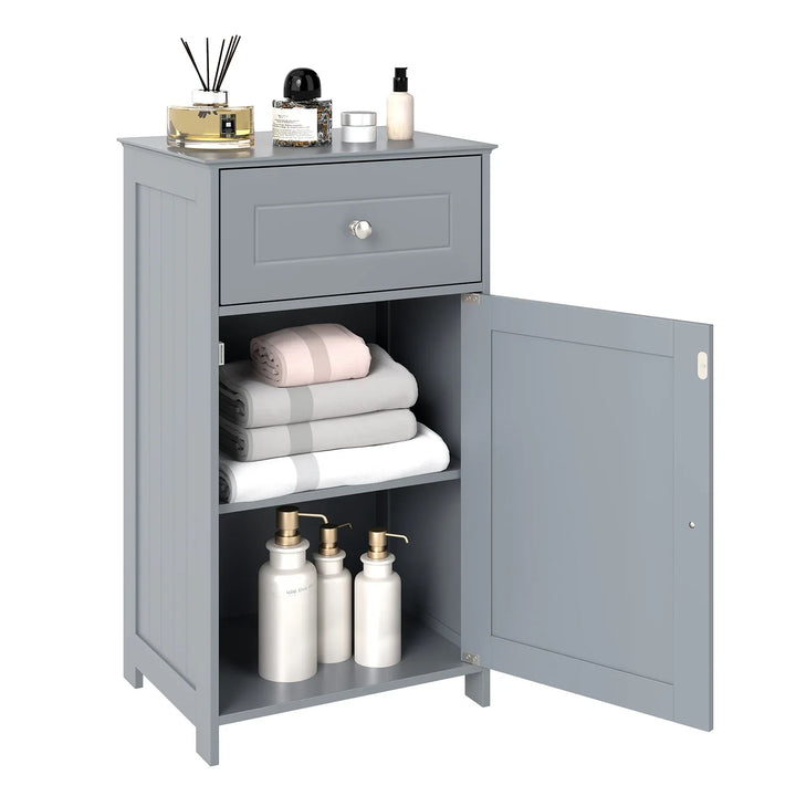 Bathroom Cabinet Floor Organizer with Single Door and Drawer-Grey - TidySpaces