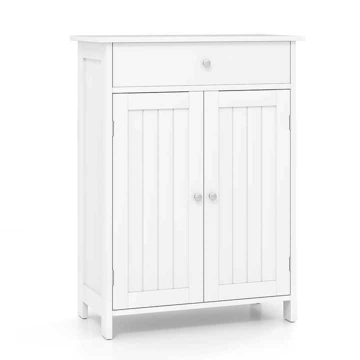 Bathroom Floor Cabinet 2-Door with Drawer and Adjustable Shelf-White - TidySpaces