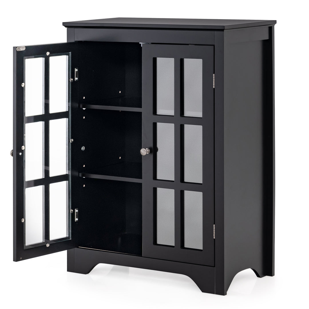 Bathroom Floor Cabinet with 2 Glass Doors and Adjustable Shelves