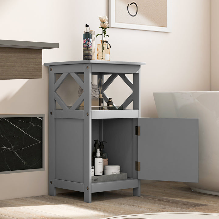 Bathroom Floor Cabinet with Open Compartment and Single Door