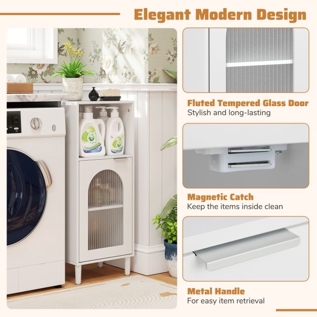 Bathroom Floor Cabinet with Adjustable Shelf for Hallway Living Room-White