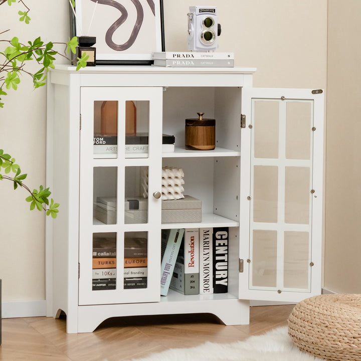 Bathroom Floor Cabinet with 2 Glass Doors and Adjustable Shelves