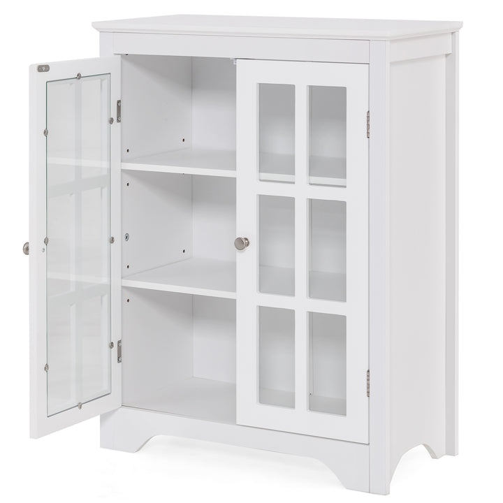 Bathroom Floor Cabinet with 2 Glass Doors and Adjustable Shelves