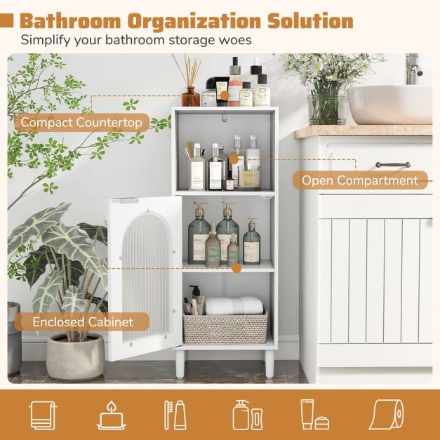 Bathroom Floor Cabinet with Adjustable Shelf for Hallway Living Room-White