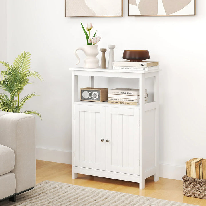 Bathroom Floor Cabinet with Open Shelf and Adjustable Shelf-White - TidySpaces