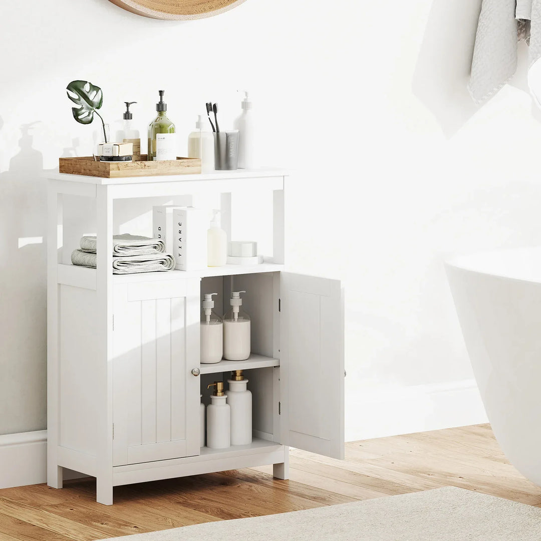 Bathroom Floor Cabinet with Open Shelf and Adjustable Shelf-White - TidySpaces