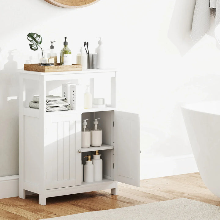 Bathroom Floor Cabinet with Open Shelf and Adjustable Shelf-White - TidySpaces
