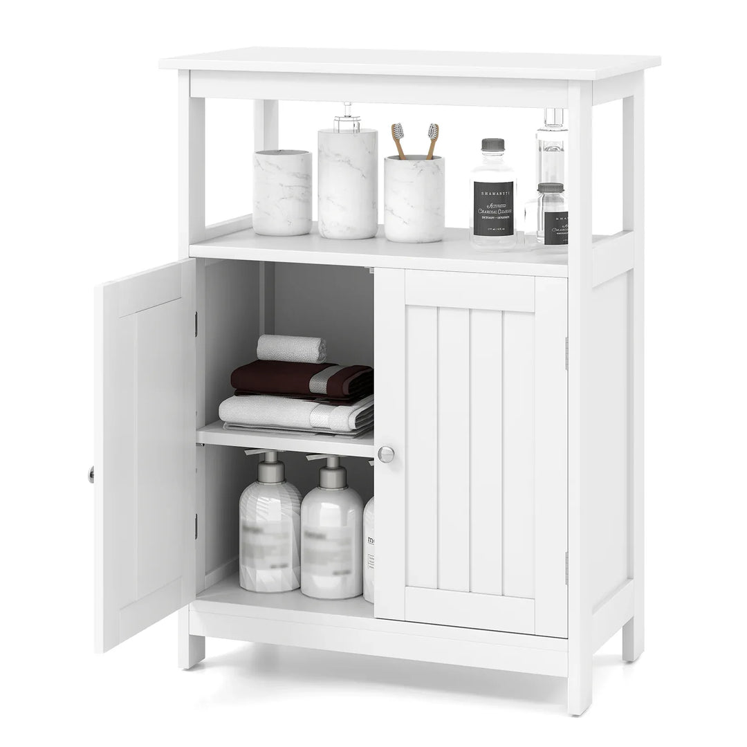 Bathroom Floor Cabinet with Open Shelf and Adjustable Shelf-White - TidySpaces