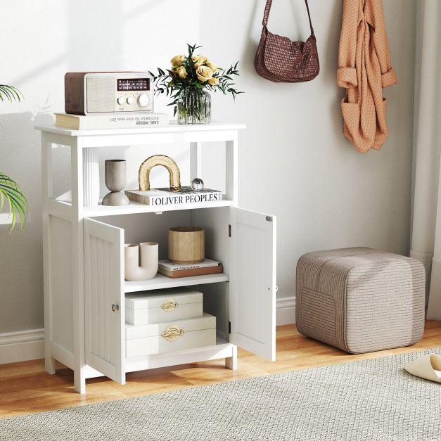 Bathroom Floor Cabinet with Open Shelf and Adjustable Shelf-White - TidySpaces