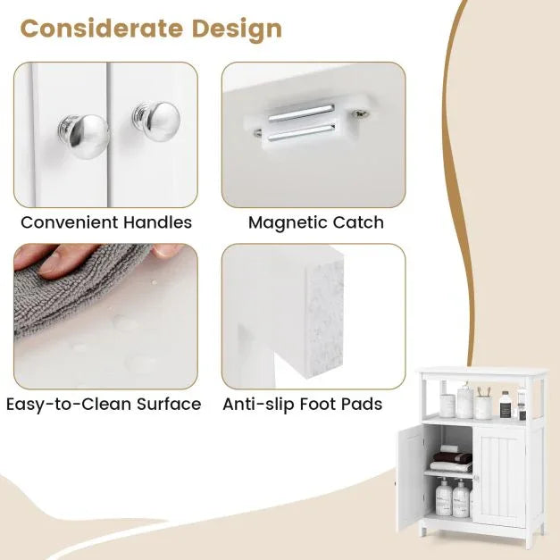 Bathroom Floor Cabinet with Open Shelf and Adjustable Shelf-White - TidySpaces