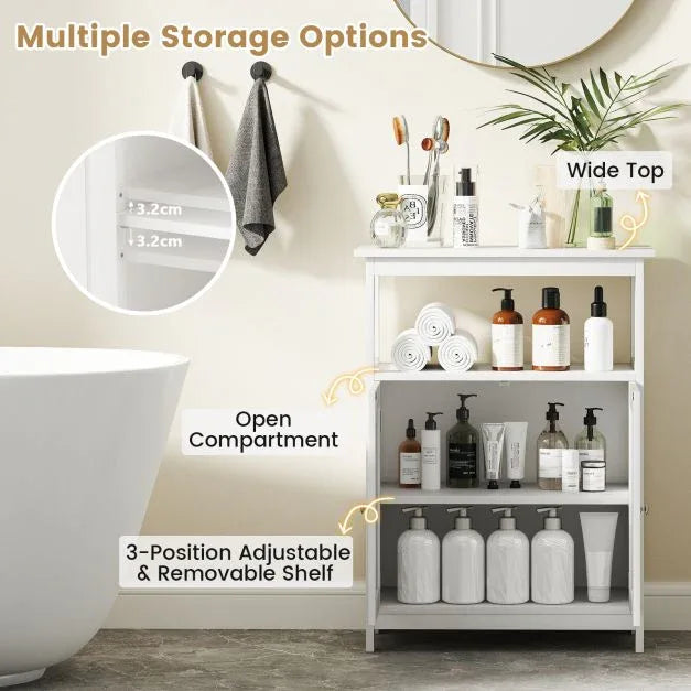 Bathroom Floor Cabinet with Open Shelf and Adjustable Shelf-White - TidySpaces