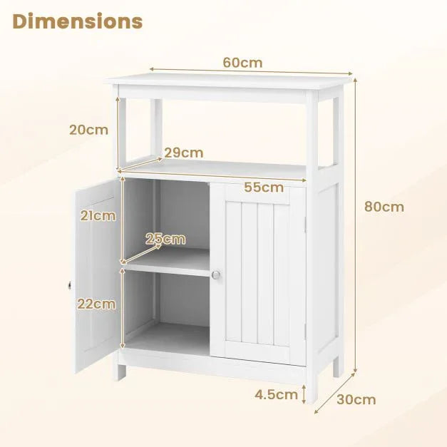 Bathroom Floor Cabinet with Open Shelf and Adjustable Shelf-White - TidySpaces