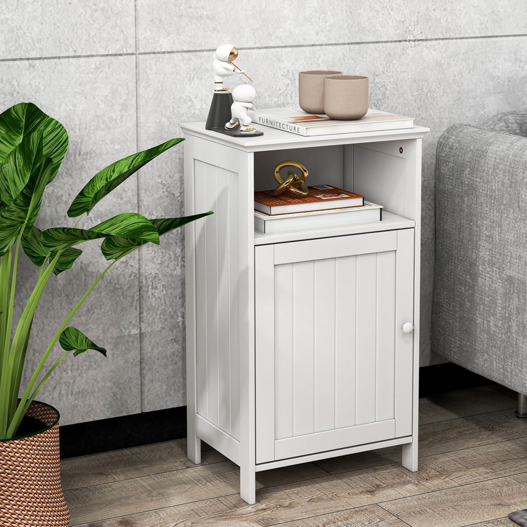 Bathroom Floor Single Door Side Cabinet with Open Compartment - TidySpaces