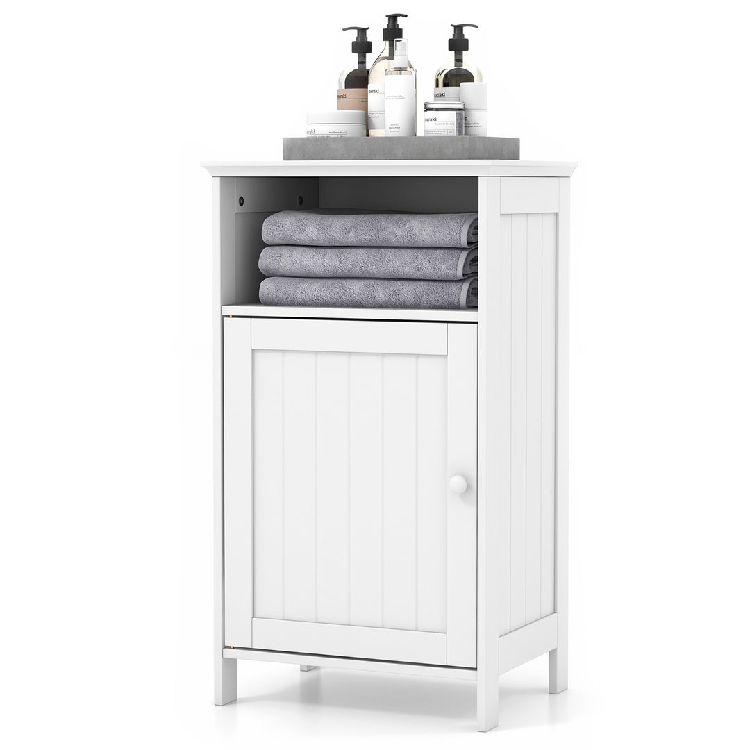 Bathroom Floor Single Door Side Cabinet with Open Compartment - TidySpaces