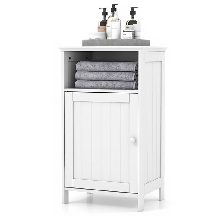 Bathroom Floor Single Door Side Cabinet with Open Compartment - TidySpaces
