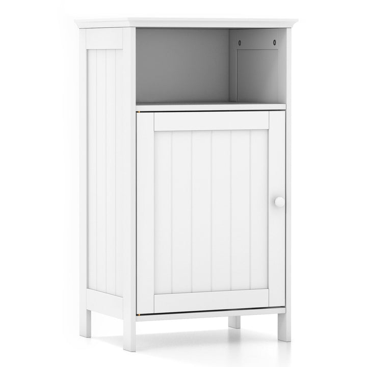 Bathroom Floor Single Door Side Cabinet with Open Compartment White - TidySpaces