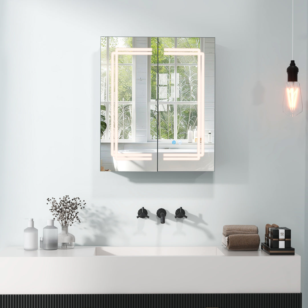 60 x 70 cm Bathroom Medicine Cabinet with LED Lighted, 2 Outlets and Adjustable Storage Shelves - TidySpaces