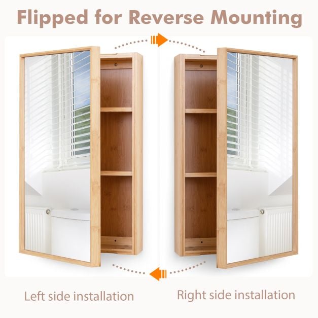 Bathroom Mirror Cabinet with 2 Adjustable Shelves-Natural